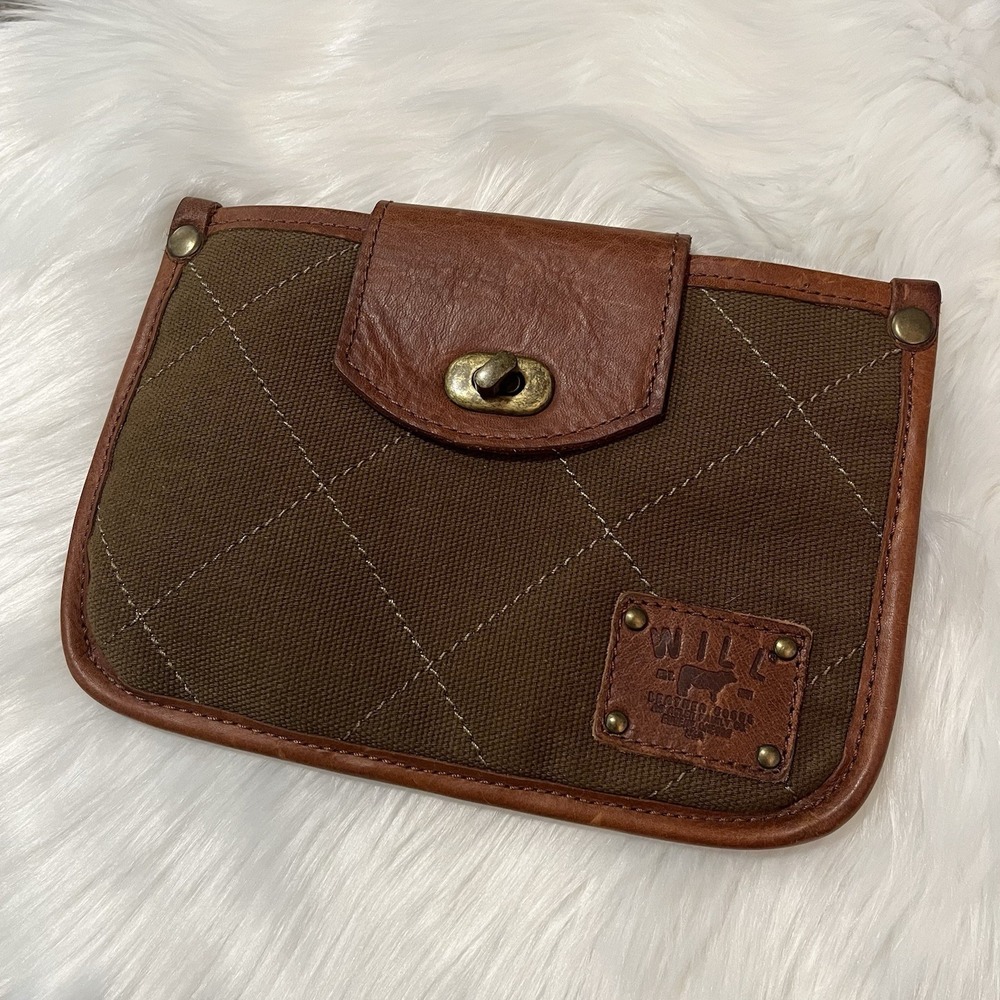 Will Leather Goods Quilted Canvas Pouch Bag Plaid Lined Olive Brown Eugene OR